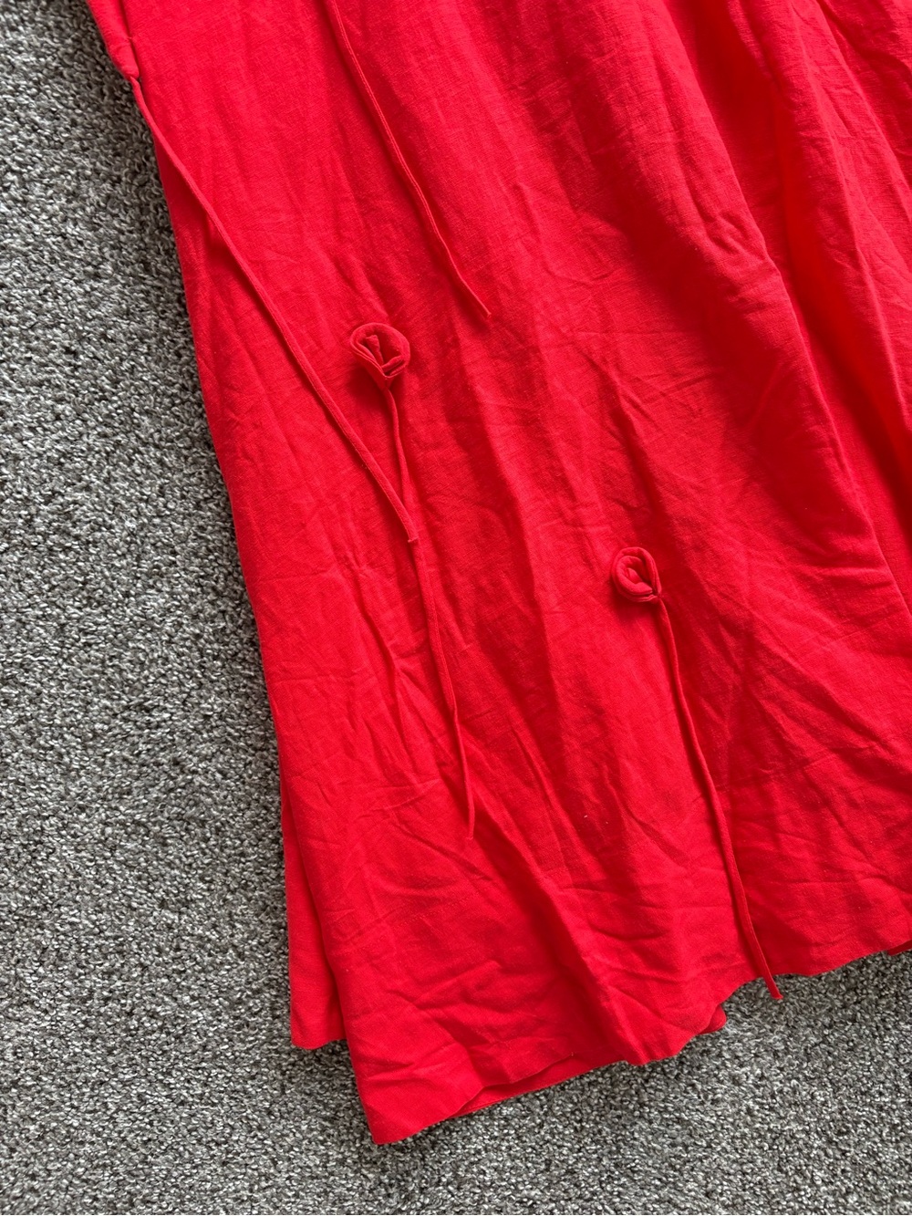 Farm Rio Red Garden Linen Flower Appliqué 3D Dress Size Small - Picture 3 of 6